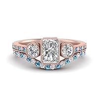 Choose Your Gemstone Three Stone Bezel Set Bridal Ring Set rose gold plated Radiant Shape Wedding Ring Sets Everyday Jewelry Wedding Jewelry Handmade Gifts for Wife US Size 4 to 12