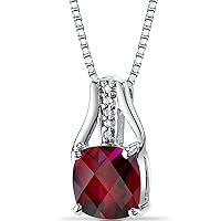 Cushion Cut Ruby Diamond Pendant For Womens & Girls 14k White Gold Plated 925 Sterling Silver.