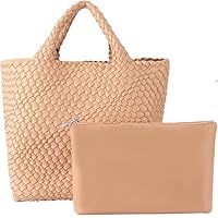 Woven Bag for Women, Fashion Woven Tote Bag Large Capacity, Soft Vegan Leather Hand-woven Handbag Purse Wrist Bag