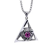 Hip Hop Mens Retro Stainless Steel Vintage Evil Eye Protection Hands Triangle Pendant Necklace Illuminati Egyptian Eye of Horus Ra Necklace, 24 inch Chain