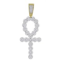 925 Sterling Silver Yellow tone Mens CZ Cubic Zirconia Simulated Diamond Egyptian Ankh Cross Religious Pendant Necklace Jewelry for Men