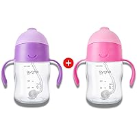 Evorie Tritan Weighted Straw Baby Sippy Cup 7 Oz Leak Poof with Handles for 6 Months Above, Twin Bundle (Strawberry + Ube)