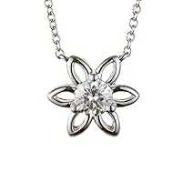 1.00ct Brilliant Round Cut, VVS1 Clarity, Moissanite Diamond, 925 Sterling Silver, Flower Pendant Necklace with 18