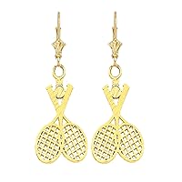 TENNIS RACQUET & BALL LEVERBACK EARRINGS IN YELLOW GOLD - Gold Purity:: 14K