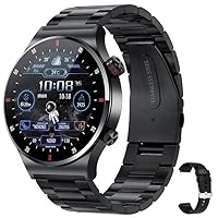 Bluetooth Calls Smart Watch: Heart Rate, Sleep Monitor, Steps, IP67 Waterproof, Sport Fitness Tracker, 1.3'' Touch Screen - Stylish Black Stainless Steel Smartwatch for Android & iOS