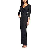 Alex Evenings Women's Long Stretch Scuba Dress with Surplice Neckline and 3/4 Sleeves