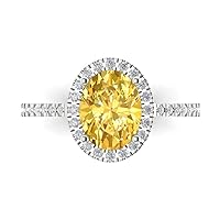 Clara Pucci 2.96 Brilliant Oval Cut Solitaire W/Accent Halo Yellow Simulated Diamond Anniversary Promise Engagement ring 18K White Gold