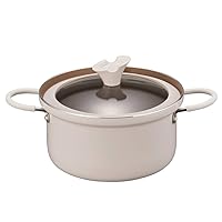 Evercook Two-Handled Pot, 7.9 inches (20 cm), Induction Compatible, Ivory, Glass Lid, Non-Stick, Curry Stew Pot, Doshisha