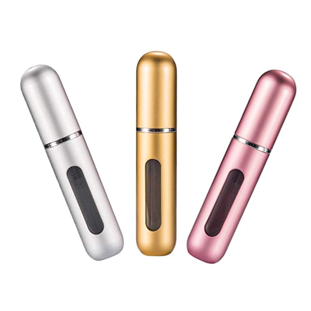 HINNASWA Portable Mini Refillable Perfume Empty Spray Bottle Atomizer Bottom Refill Pump Case for Traveling and Outgoing 3 Pcs Pack of 5ml (Sliver, Gold, Pink)