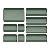 CHANCETSUI 9 Pcs Stackable Drawer Organizer Trays Set, Green, Multifunctional Storage for Vanity, Bathroom, Kitchen, Desk Drawer Organizer Office, PET Plastic