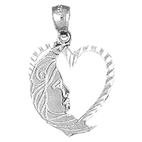 Heart With Moon Pendant | Sterling Silver 925 Heart With Moon Pendant - 26 mm