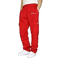 Men's Heavyweight Fleece Cargo Sweatpants Stretch Elastic Waist Trousers Drawstring Baggy Joggers with Pockets