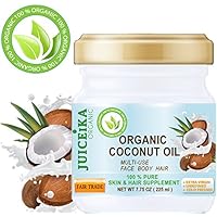 ORGANIC COCONUT OIL EXTRA VIRGIN UNREFINED COLD PRESSED 100% Pure Moisture Face, Skin, Hair 7.75 Fl oz - 225 ml by Juiceika