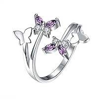 Adjustable Rings Butterfly For Women Zircon And Alloy Silver. Fashion processing