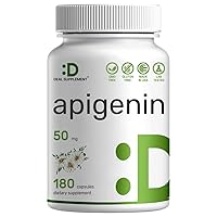Apigenin 50mg, 180 Capsules, 6 Months Supply | Most Bioavailable Plant (Chamomile) Extract Bioflavonoids - Apigenin Supplement for Relaxation and Mood, Third Party Tested and Made in The USA