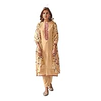 Yellow Cotton Silk Women Wear Straight Salwar Kameez Indian Bollywood Muslim Festival Suit 1439