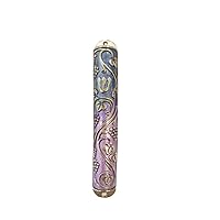 Light Blue & Purple Mezuzah case made of Pewter Custom enamel colors grapes design Fits scroll 7cm
