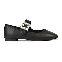 Womens Flat Shoes Ladies Square Toe Diamante Buckle Strap Mary Jane Flat Walking Dolly Pumps Size 5-10