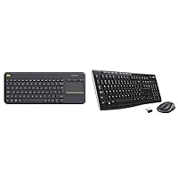 Logitech K400 Plus Wireless Touch Keyboard for Windows, Android and Chrome & MK270 Wireless Keyboard and Mouse Combo for Windows, Long Range Wireless Connection