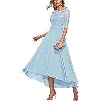 Lace Appliques Mother of The Bride Dresses 1/2 Sleeve Tea Length Formal Evening Dresses for Wedding Guest