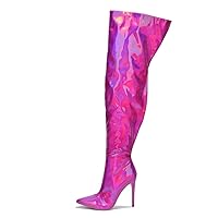Cape Robbin Bemilia Metallic Boots Women - Thigh High Boots for Women - Women's Over-the-Knee Boots with Zippered Pointed Toe - Stiletto Thigh High Heels Long Fashion Boots