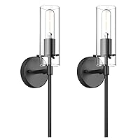 Black Modern Wall Sconce Wall Light, Wall Sconces Set of Two, Modern Vanity Wall Light Matte Black Wall Light Black Sconces Light with Clear Glass Shade for Bathroom Bedroom Hallway