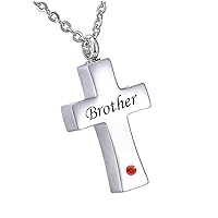 misyou Customized Stainless Steel Memorial Birthstone Pendant Cremation Cross Pendant Keepsake Necklace （Brother）