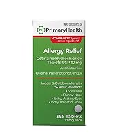 24 Hour Allergy Relief Cetirizine Hydrochloride 10mg Tablets, 365Count, White