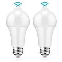 Motion Sensor Light Bulbs - 12W (100W Equivalent) PIR Motion Activated Dusk to Dawn Light Bulb Auto on/Off E26 6000K Cool White Indoor Outdoor Security Bulb for Front Door Garage Hallway 2 Pack