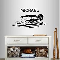 Wall Vinyl Decal Home Decor Art Sticker Swimming Man Swimmer Swim Water Sport Customized Name Sportsman Room Removable Stylish Mural Unique Design 2307