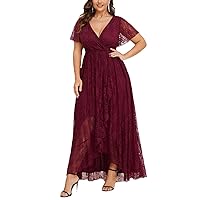 Womens Plus Size Lace Asymmetrical Solid Dress Party Evening Formal Dresses Summer