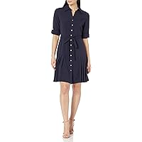 Sharagano Women's Button to Hem Shirtdress with Side Pleating