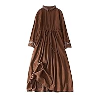 Spring Autumn Corduroy Long Sleeve Solid Color Dresses for Women Cotton Casual Loose Elegant Dress Clothing