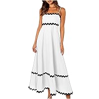 Woman Trendy Swing Boho Beach Dress for Wedding Cocktail Prom Party Club, 2024 Summer Spaghetti Straps Maxi Sundress White