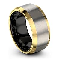 Tungsten Wedding Band Ring 8mm for Men Women Bevel Edge Grey 18K Yellow Gold Black Brushed Polished