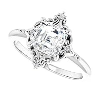 1 CT Asscher Cut Engagement Ring Moissanite VVS Colorless Wedding Ring for Women Her Bridal Gift Anniversary Promise Rings 925 Sterling Silver Halo Antique Vintage