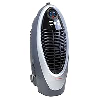 Honeywell 300 CFM Indoor Portable Evaporative Cooler, Fan & Humidifier with Detachable Tank, Carbon Dust Filter & Remote Control, Silver/Gray