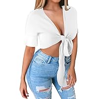 CLOZOZ Sexy Tops for Women Tie Front Crop Top Long Sleeve Crop Tops for Women Deep V Neck Wrap Top Going Out Tops for Women