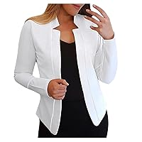 Ladies Casual Solid Long Sleeve Open Front Notched Collar Suit Cardigan Office Ladies Jacket Thin Jacket Dress