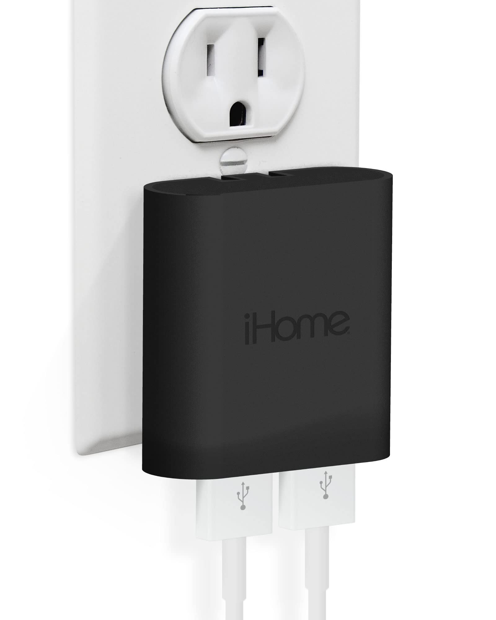 iHome 2 Port USB Wall Charger: AC Pro Multiport USB Charger, USB Plug Adapter & Phone Charging Block, Double USB Wall Plug, Flat 2 Port USB Charger & USB Wall Adapter