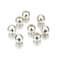 200pcs 6mm Smooth Loose Round Spacer Beads Sterling Silver Plated Brass (Large Hole-2.5mm) for Jewelry Craft Making CF87-6