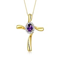 Yellow Gold Plated Silver Cross Necklace: Gemstone & Diamond Pendant, 18