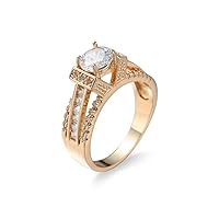Beautiful Rose Gold Plated Cubic Zirconia CZ Round-Cut and Square-Cut Stones Ring Sizes 6 to 9, Promise Engagement Ring, for Her