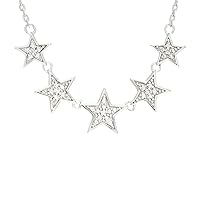 925 Sterling Silver Star Single Cut Micro Pave Set 0.04 dwt Diamond Necklace