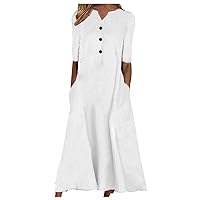Party Dresses for Women Summer Boat Neck Solid Color High-Waist Loose Pluse Size Overall Dress for Women