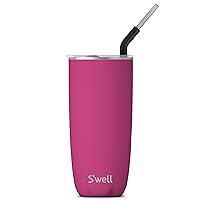 S'well Stainless Steel Tumbler with Straw and Slide-Open Lid, 24oz, Azalea Pink, Triple Layered Vacuum Insulated Containers Keeps Drinks Cold for 18 Hours and Hot for 5, BPA Free