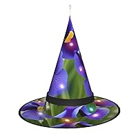 Wolf Printed Pattern Print Halloween Cone Witch Hat with Led Light Cosplay for Wizards Hat Halloween Party Accessories.