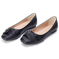 Womens Ballet Flat with Bow,Womens Square Toe Flats,Casual Slip On Work Flat Ballerina Shoes
