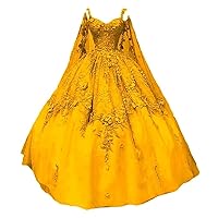 Women's Spaghetti Straps Floral Quinceanera Dresses Long Sleeve Sweet 16 Prom Party Ball Gown