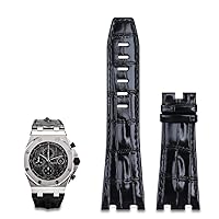 28mm Imported Leather Strap for AP for Audemars Piguet 42mm for Royal Oak Offshore Watch Band Accessories Pin Buckle 15710/15703 (Color : Black Strap, Size : with Silver Buckle)